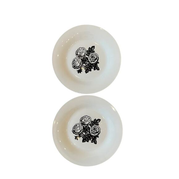 Godinger Floral Salad Plates 7.5in Porcelain Black & White Roses Set of 2 NEW - Picture 5 of 12
